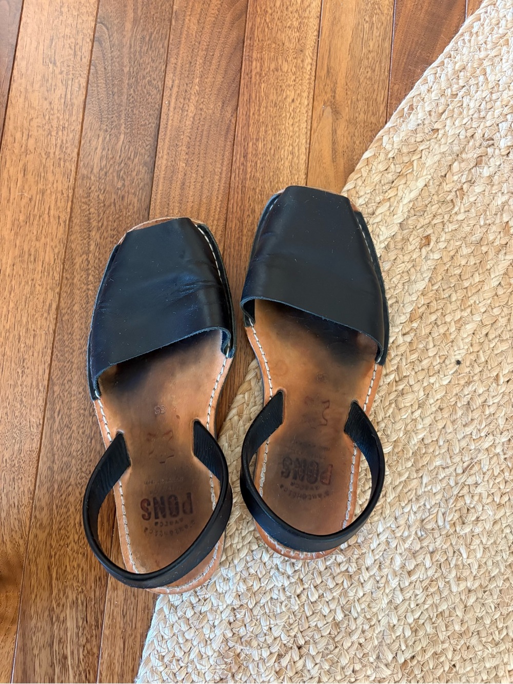Black Leather Slingback Sandals - Pons (Women)